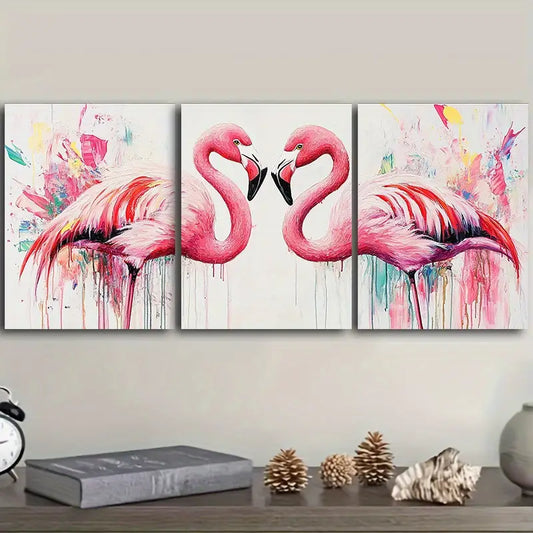 3pcs Two lovers of flamingos Metal Print Ready to Hang Art