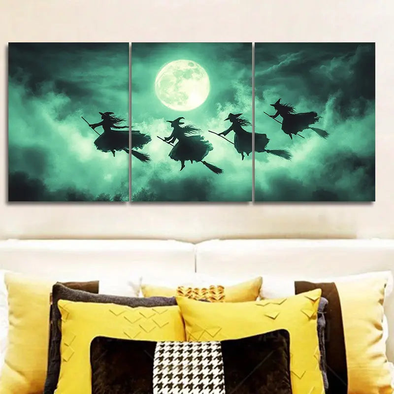3pcs Witch Night Sky Metal Print Ready to Hang Art