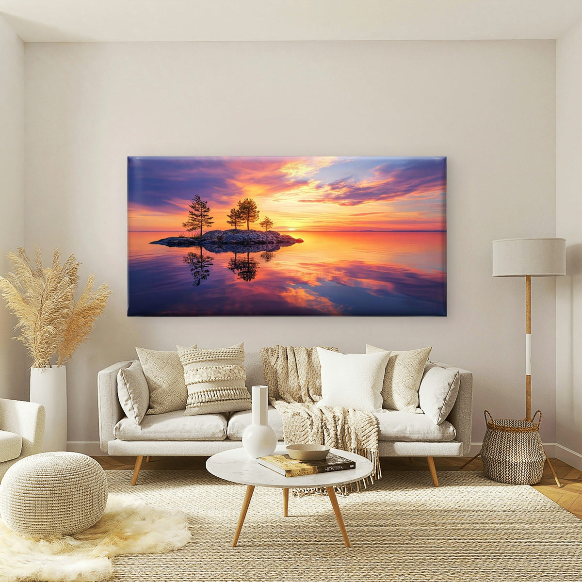 Island In Painted Skies Wall Art Canvas Office Home Room Framed 80x45cm