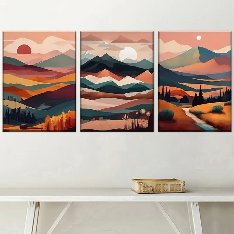 3pcs Modern Abstract Mountain Natural Scenery Wall Art Set Canvas Framed 40x60cm - High Quality Print 100% Australian Made Wall Canvas Ready to Hang