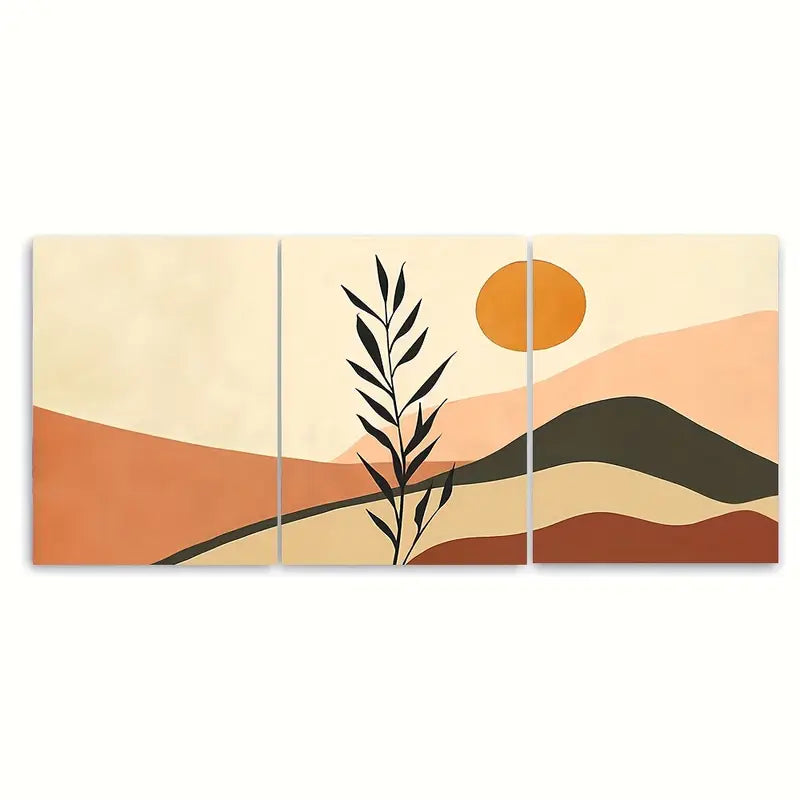 3pcs Mid-Century Modern Boho Sunset Metal Print Ready to Hang Art