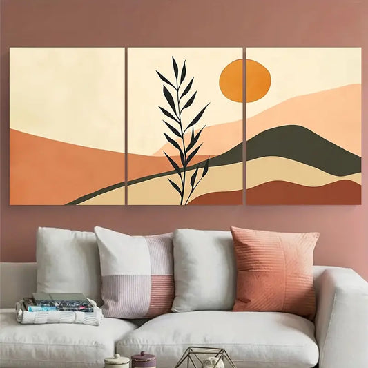 3pcs Mid-Century Modern Boho Sunset Metal Print Ready to Hang Art