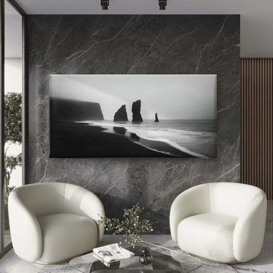 Black And White Coastal Landscape Wall Art Canvas Office Home Room Framed 80x45cm