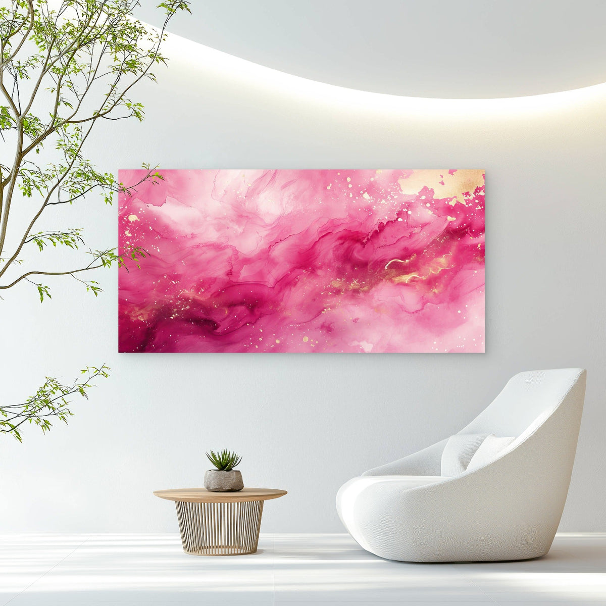 Deep Magenta Golden Mist Wall Art Canvas Office Home Room Framed 120x60cm