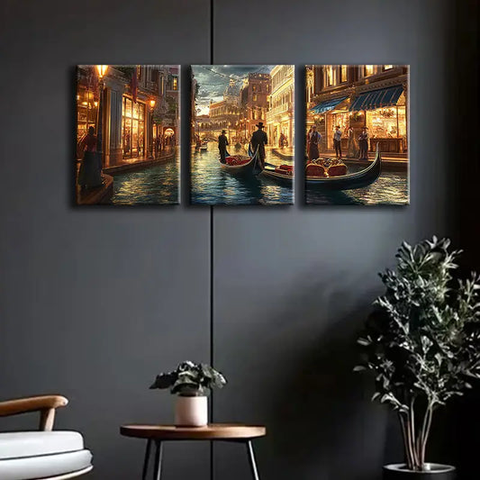 3pcs Venetian Canal Scenery Metal Print Ready to Hang Art