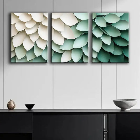 3pcs Green and white shaded circles Metal Print Ready to Hang Art