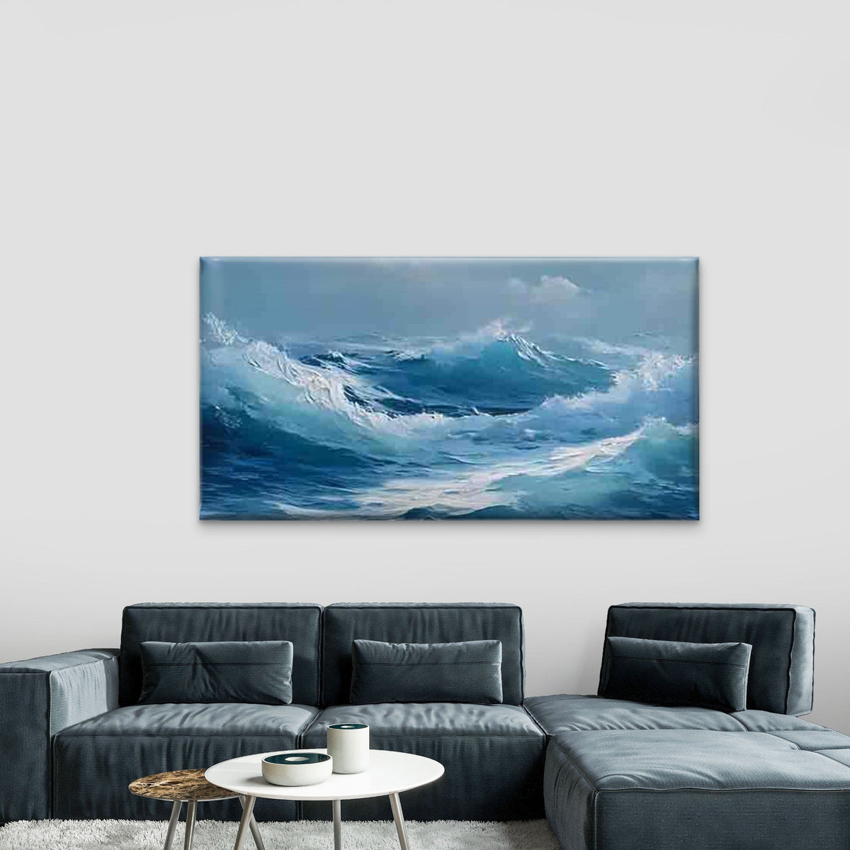 Surging Ocean Wave Wall Art Canvas Office Home Room Framed 80x45cm