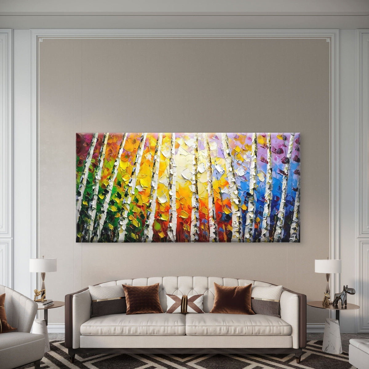 Modern Birch Forest Wall Art Canvas Office Home Room Framed 80x45cm