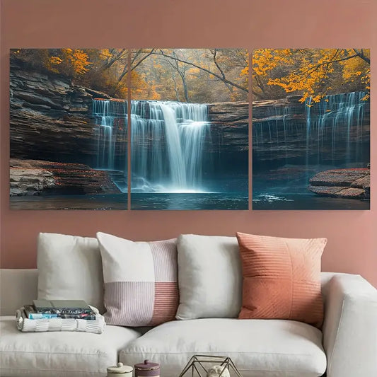 3pcs Waterfalls Crashing Over Rocks Metal Print Ready to Hang Art