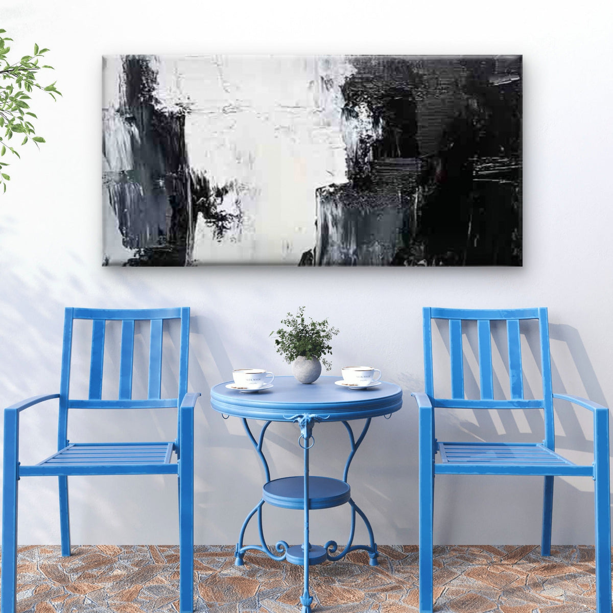Abstract Black and White Wall Art Canvas Office Home Room Framed 80x45cm