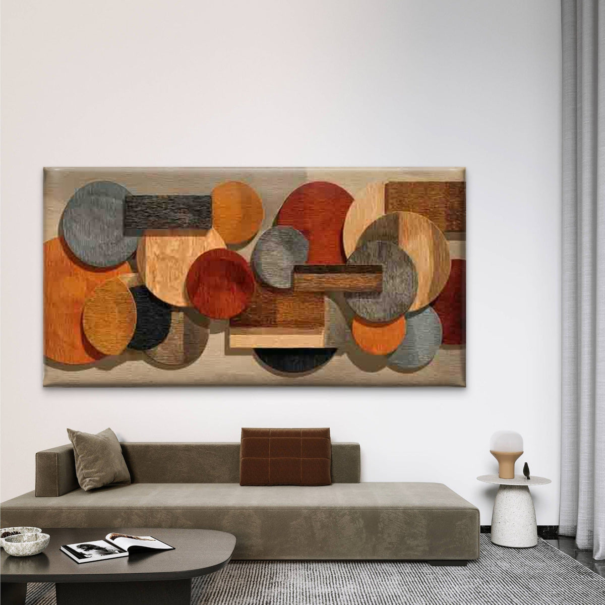 Wooden Geometric Design Wall Art Canvas Office Home Room Framed 80x45cm