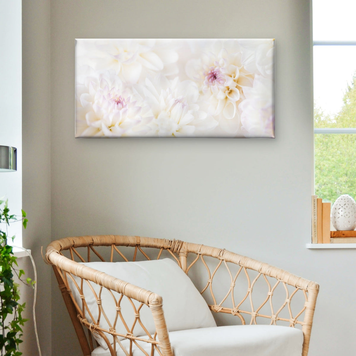 White Dahlia Floral Macro Bloom Wall Art Canvas Office Home Room Framed 120x60cm