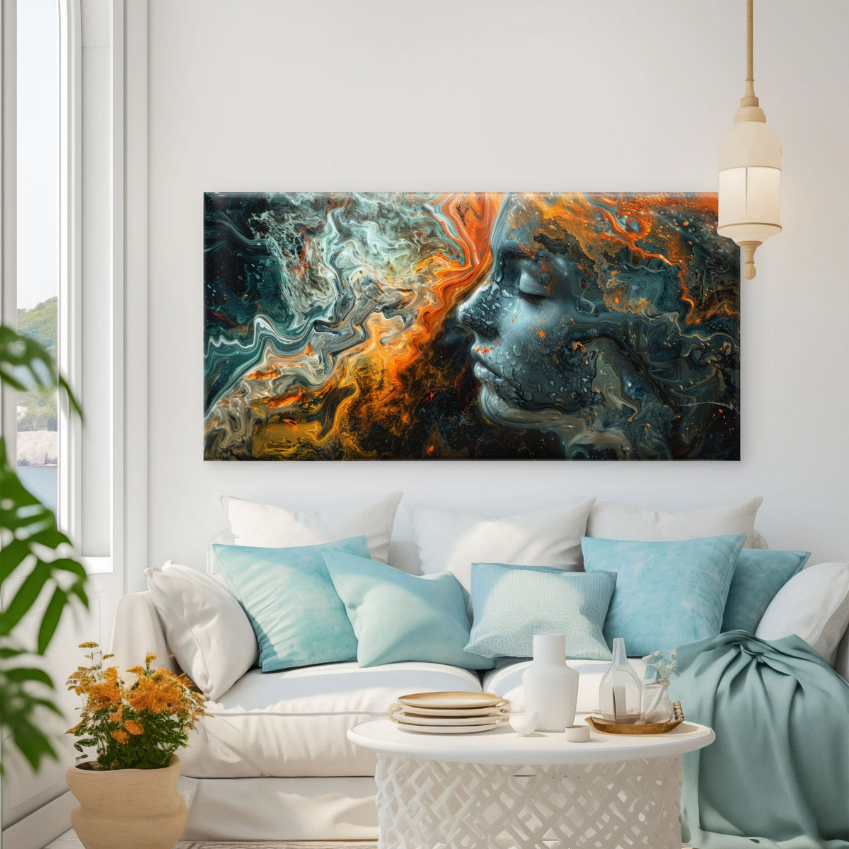 woman's face blending vibrant Wall Art Canvas Office Home Room Framed 80x45cm