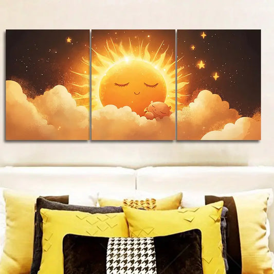 3pcs Whimsical Sun Metal Print Ready to Hang Art