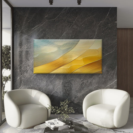Abstract Gold Fluid Waves Wall Art Canvas Office Home Room Framed 80x45cm