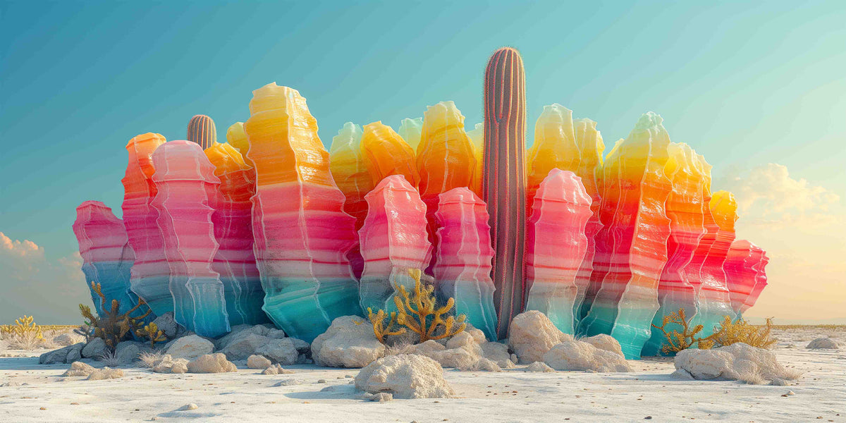Rainbow Pastel Desert Cactus Wall Art Canvas Office Home Room Framed 120x60 cm