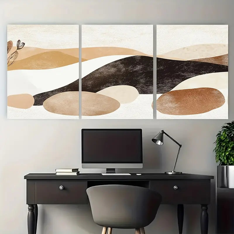 3pcs Calm Canyon Boho Rocks and Plants Metal Print Ready to Hang Art