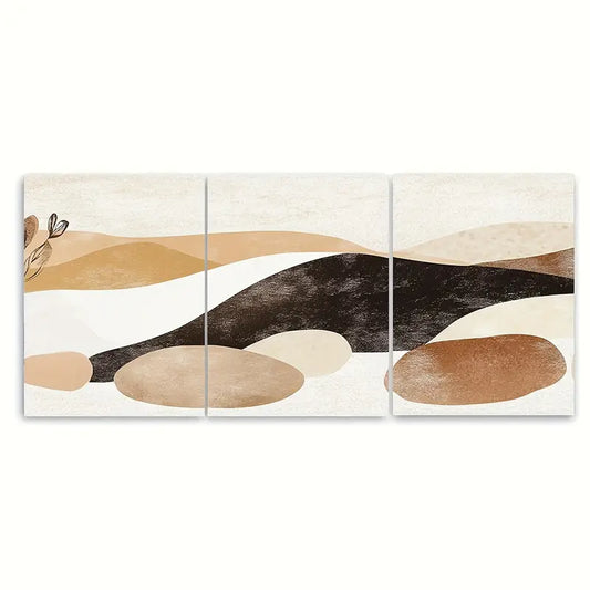 3pcs Calm Canyon Boho Rocks and Plants Metal Print Ready to Hang Art