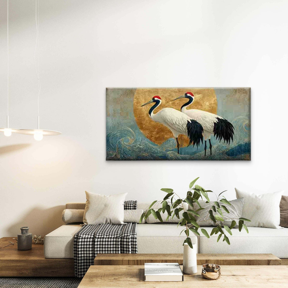 Crane & Wave Wall Art Canvas Office Home Room Framed 80x45cm