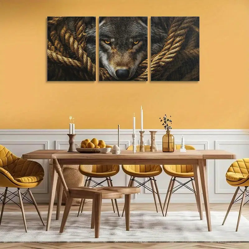 3pcs Wolf Face and Robe Classic Design Metal Print Ready to Hang Art