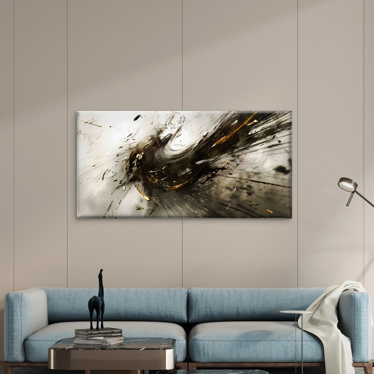 Abstract Harmony In Black Wall Art Canvas Office Home Room Framed 120x60cm
