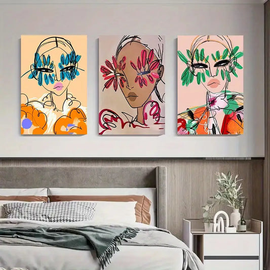 3pcs Abstract Flower Eyewear Contemporary Fashion Metal Print Ready to Hang Art