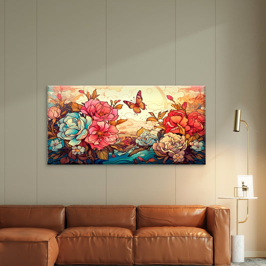 Butterfly Flowers Abstract Rose Wall Art Canvas Office Home Room Framed 80x45cm