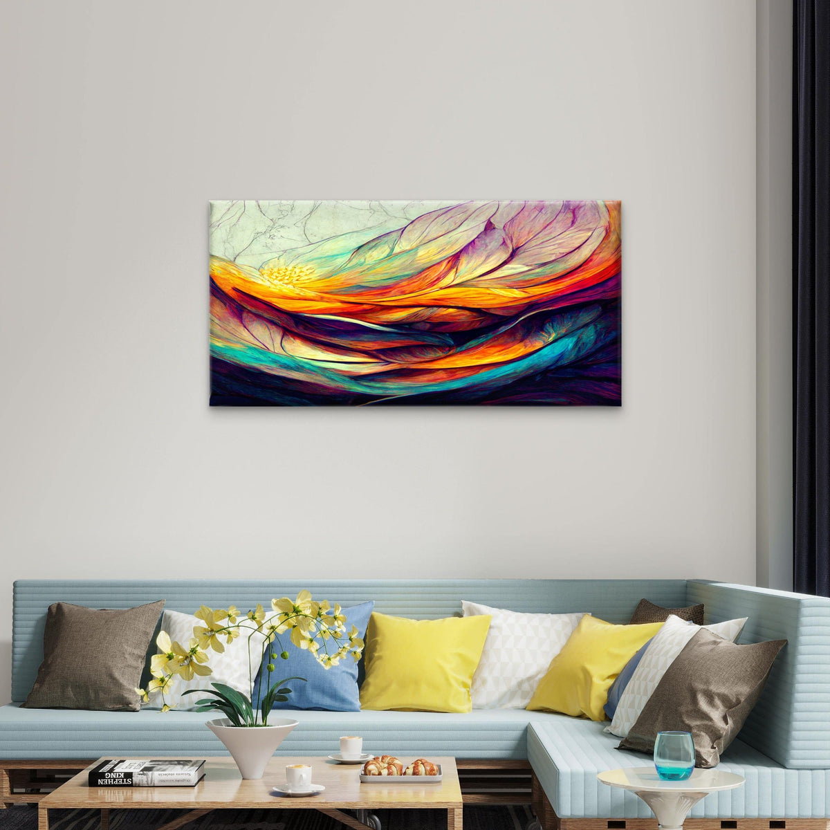 Rainbow Color Wave Pattern Wall Art Canvas Office Home Room Framed 80x45cm