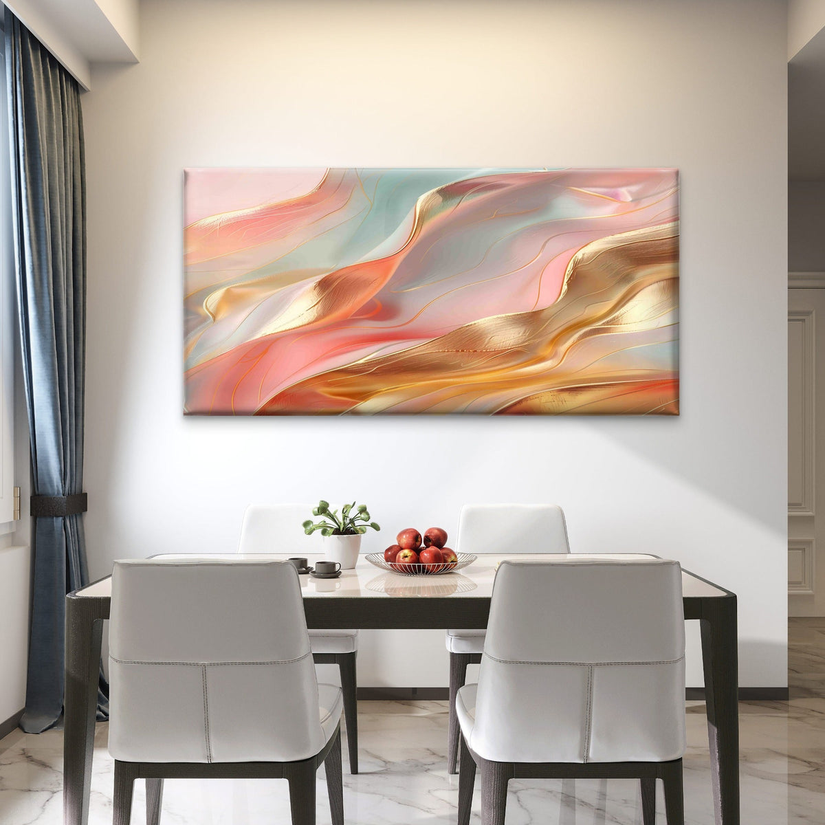 Liquid Coral Nectarine Mint Wall Art Canvas Office Home Room Framed 80x45cm