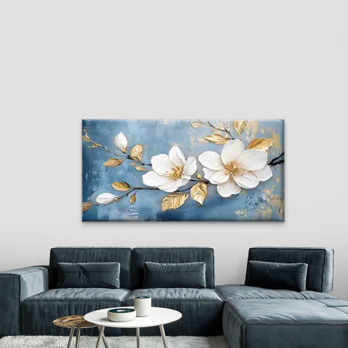 White Magnolia Flowers Wall Art Canvas Office Home Room Framed 120x60cm