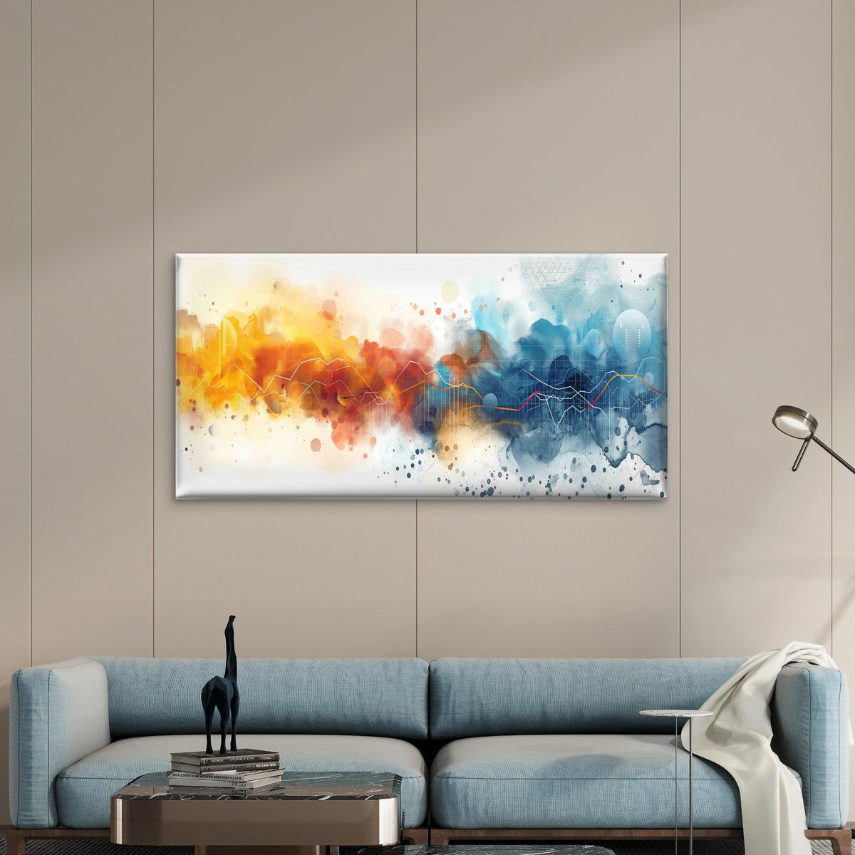 Abstract Watercolor Data Analys Wall Art Canvas Office Home Room Framed 80x45cm