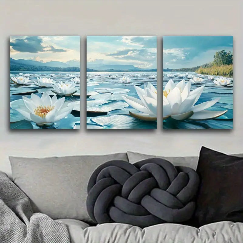 3pcs Water Lilies on Water Metal Print Ready to Hang Art