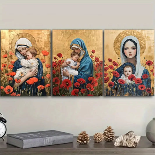3pcs Featuring a Blue Cloak of a Mother Metal Print Ready to Hang Art