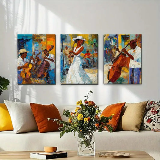 3pcs Vibrant Jazz Musician with Dancers Metal Print Ready to Hang Art
