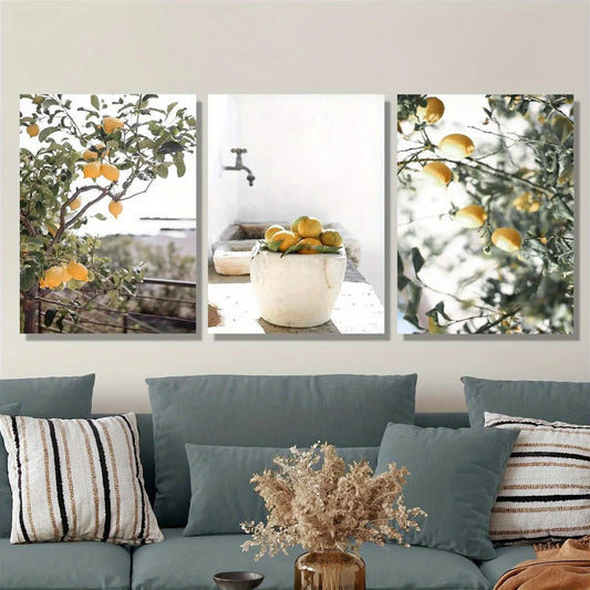 3pcs Botanical Fruit Lemon Vintage Classic Design Metal Print Ready to Hang Art