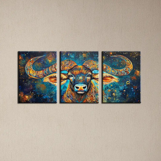 3pcs Vibrant, Colorful, Abstract Cow Design Metal Print Ready to Hang Art