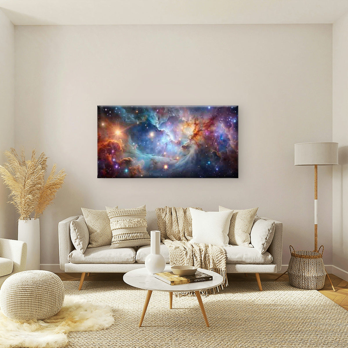 Cosmic Clouds And Stars in Spac Wall Art Canvas Office Home Room Framed 80x45cm