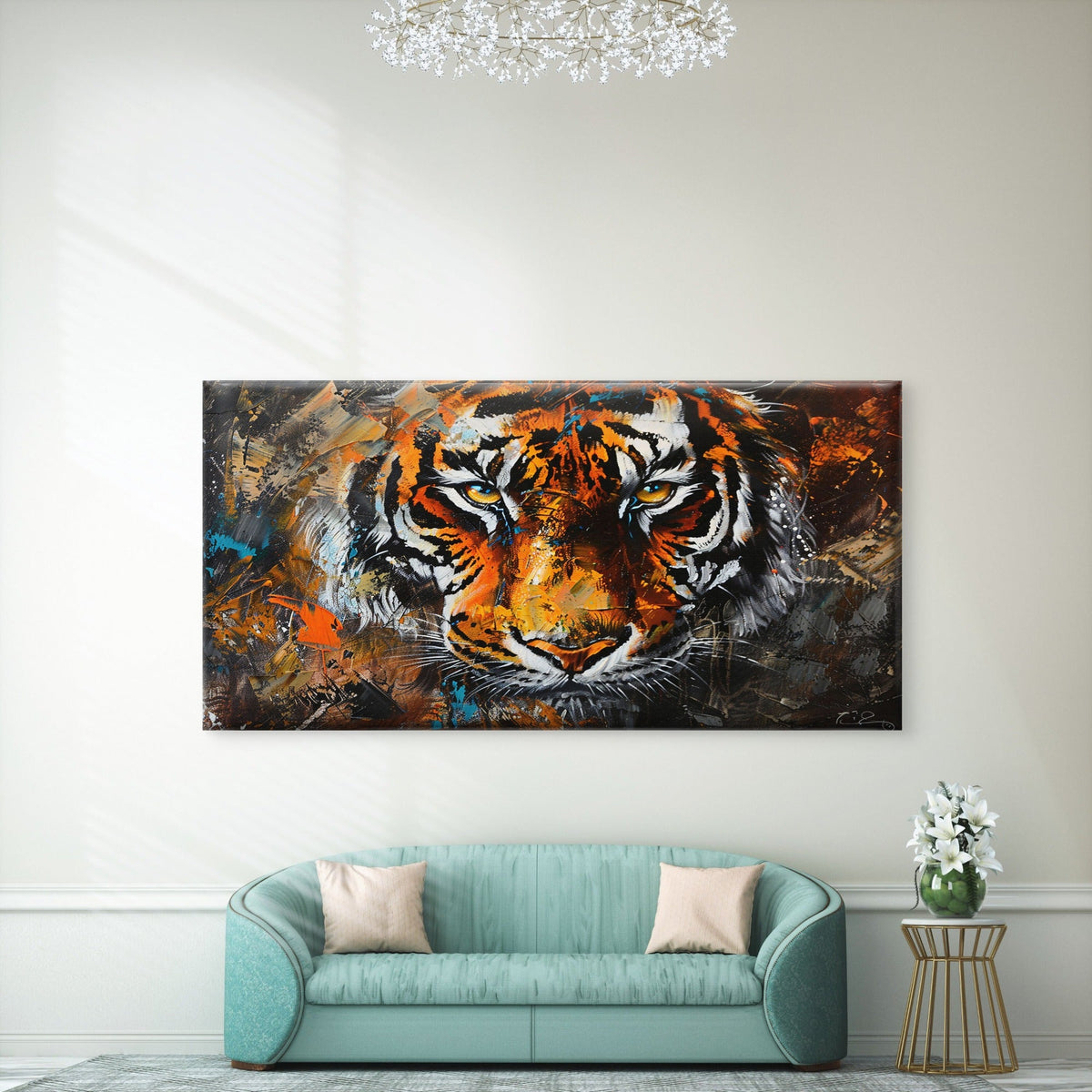 Eyes Of The Hunter Tiger Wall Art Canvas Office Home Room Framed 120x60cm
