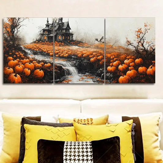 3pcs Luxurious Pumpkin Haunted House Metal Print Ready to Hang Art
