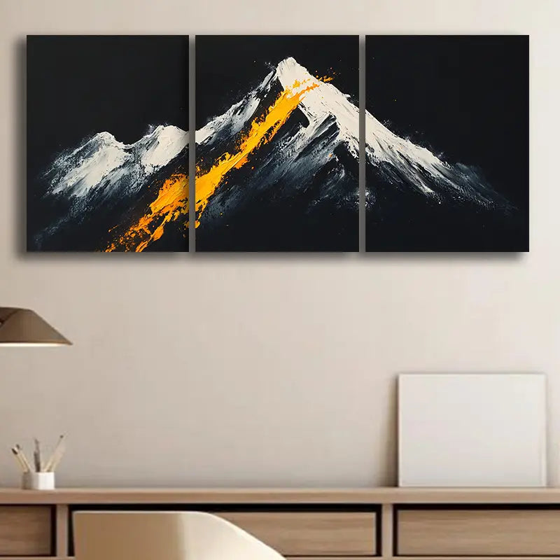 3pcs A painting of the top of a mountain Metal Print Ready to Hang Art
