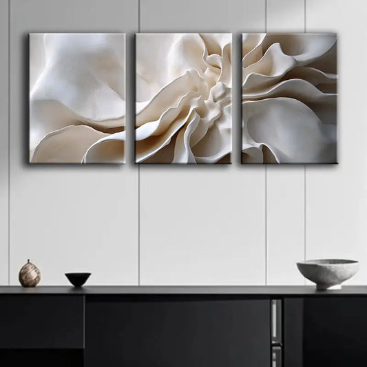 3pcs Luxurious Abstract Light and White Metal Print Ready to Hang Art