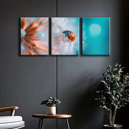 3pcs Luxurious Ladybug Metal Print Ready to Hang Art