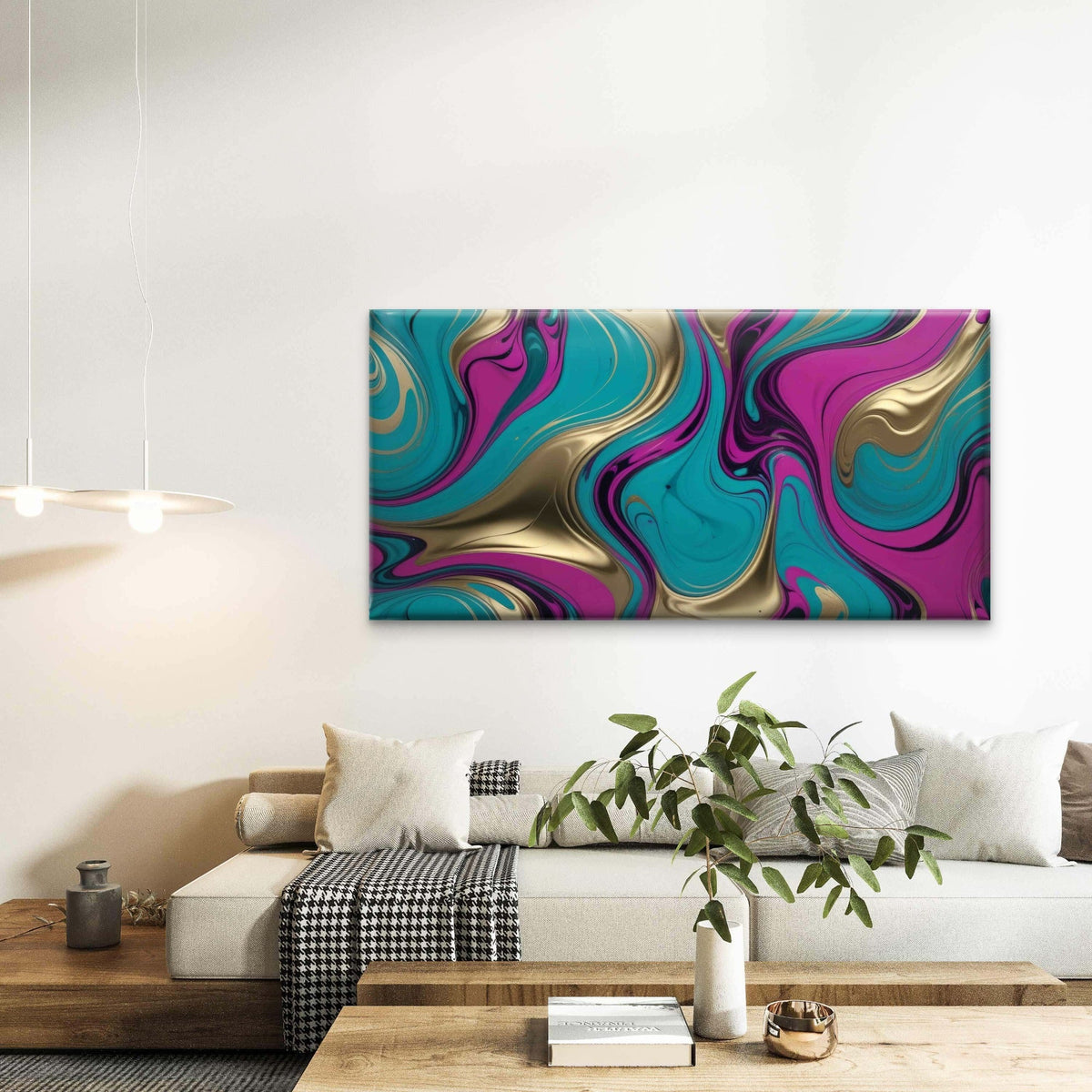 Abstract Swirling Blue Gold PinkWall Art Canvas Office Home Room Framed 120x60cm