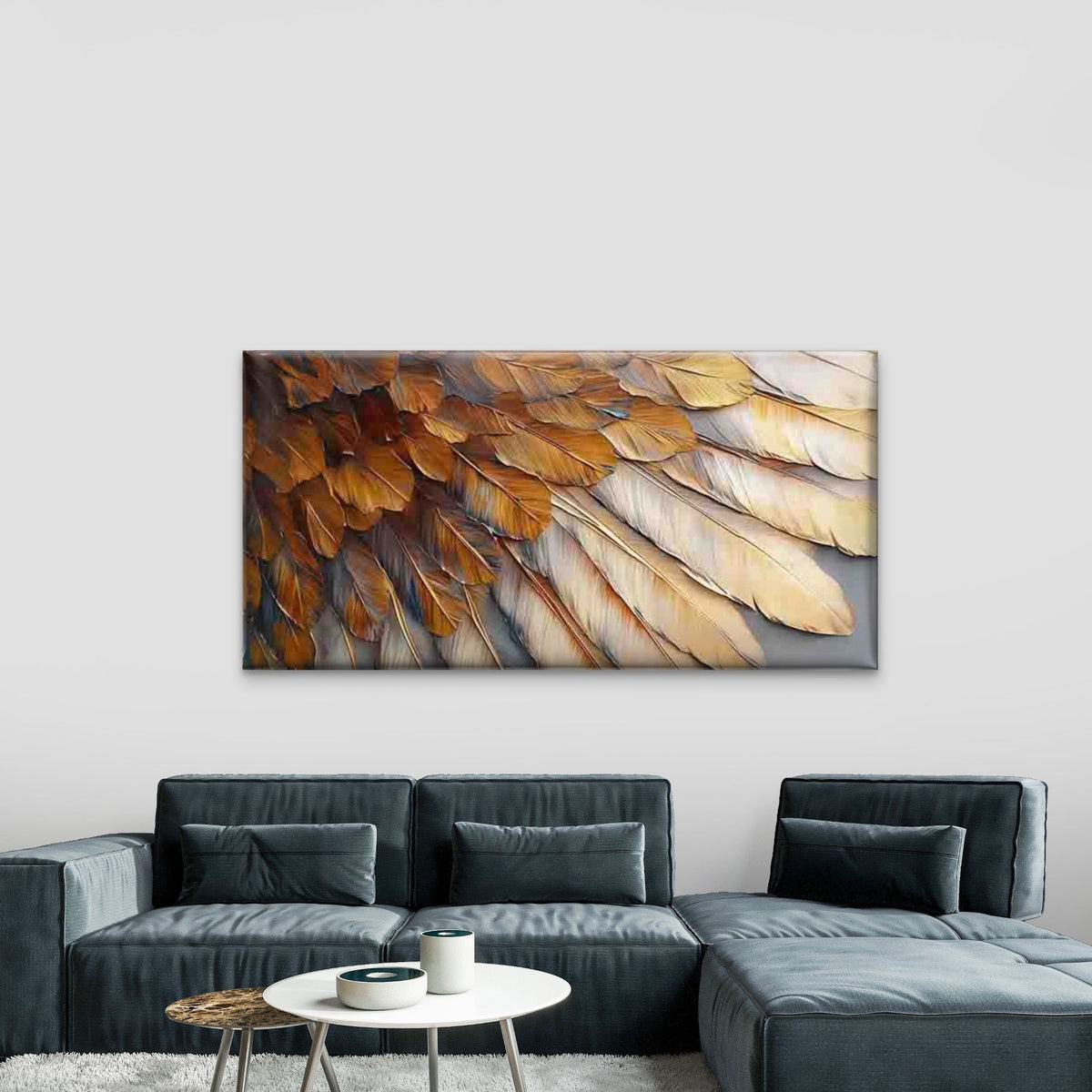 Golden Brown Feather Texture Wall Art Canvas Office Home Room Framed 80x45cm