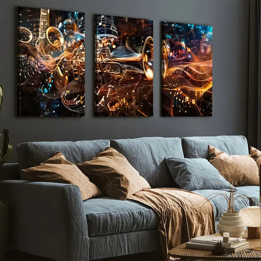 3pcs Abstract Modern Fashion Musical Instrument Art Trumpet Wall Art Set Canvas Framed 40x60cm - High Quality Print 100% Australian Made Wall Canvas Ready to Hang