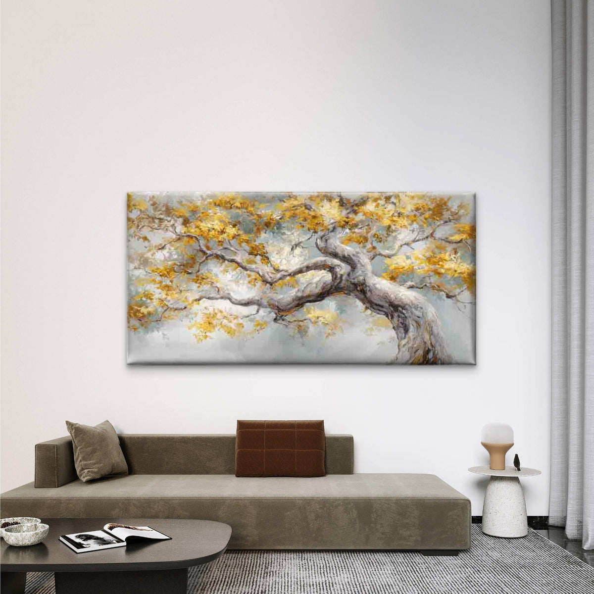 Golden Leaves In Autumn Wall Art Canvas Office Home Room Framed 120x60cm