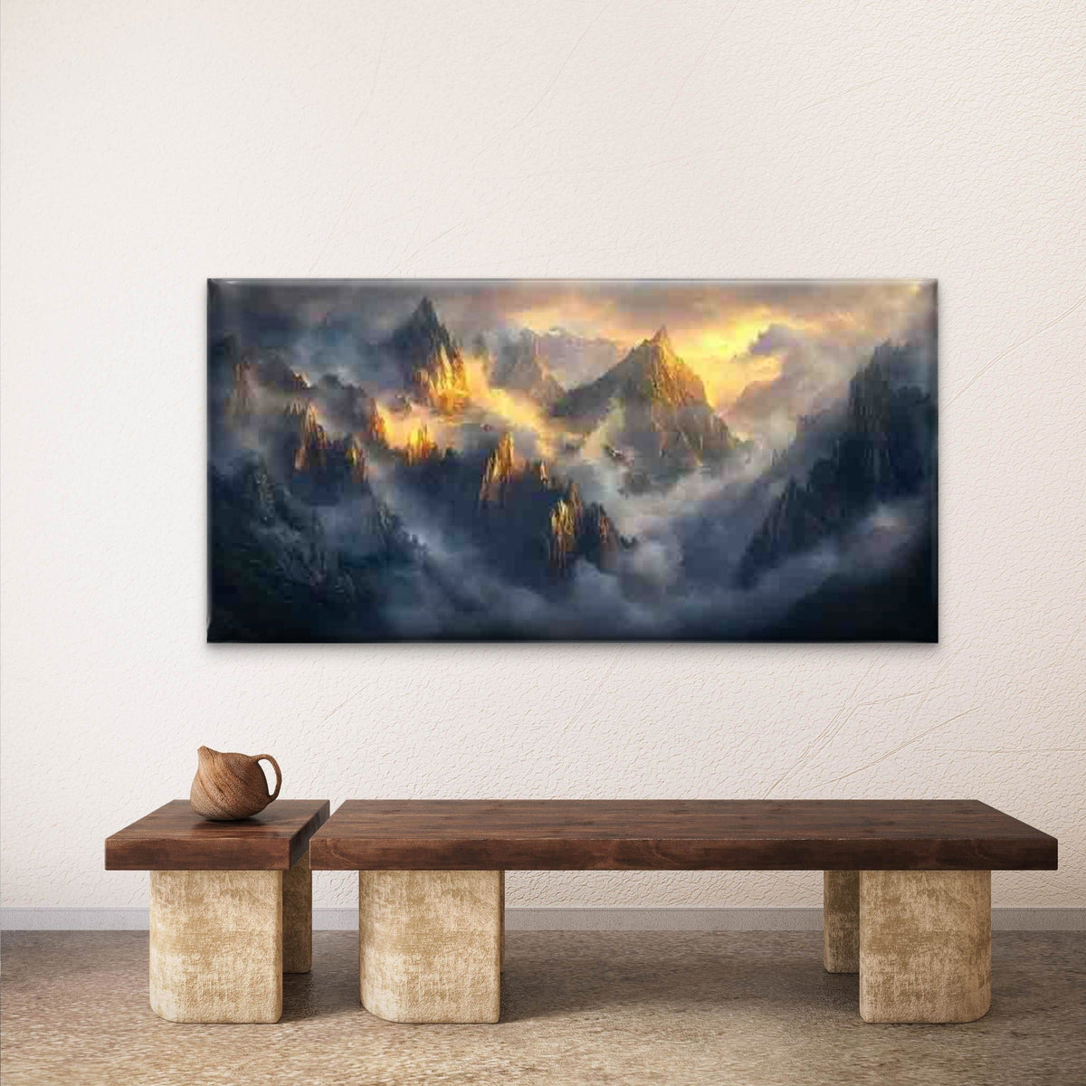 Misty Mountain Landscape Wall Art Canvas Office Home Room Framed 80x45cm