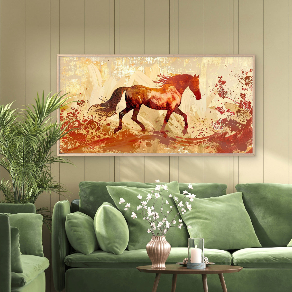 Wild Autumn Galloping Horse Wall Art Canvas Office Home Room Framed 80x45cm
