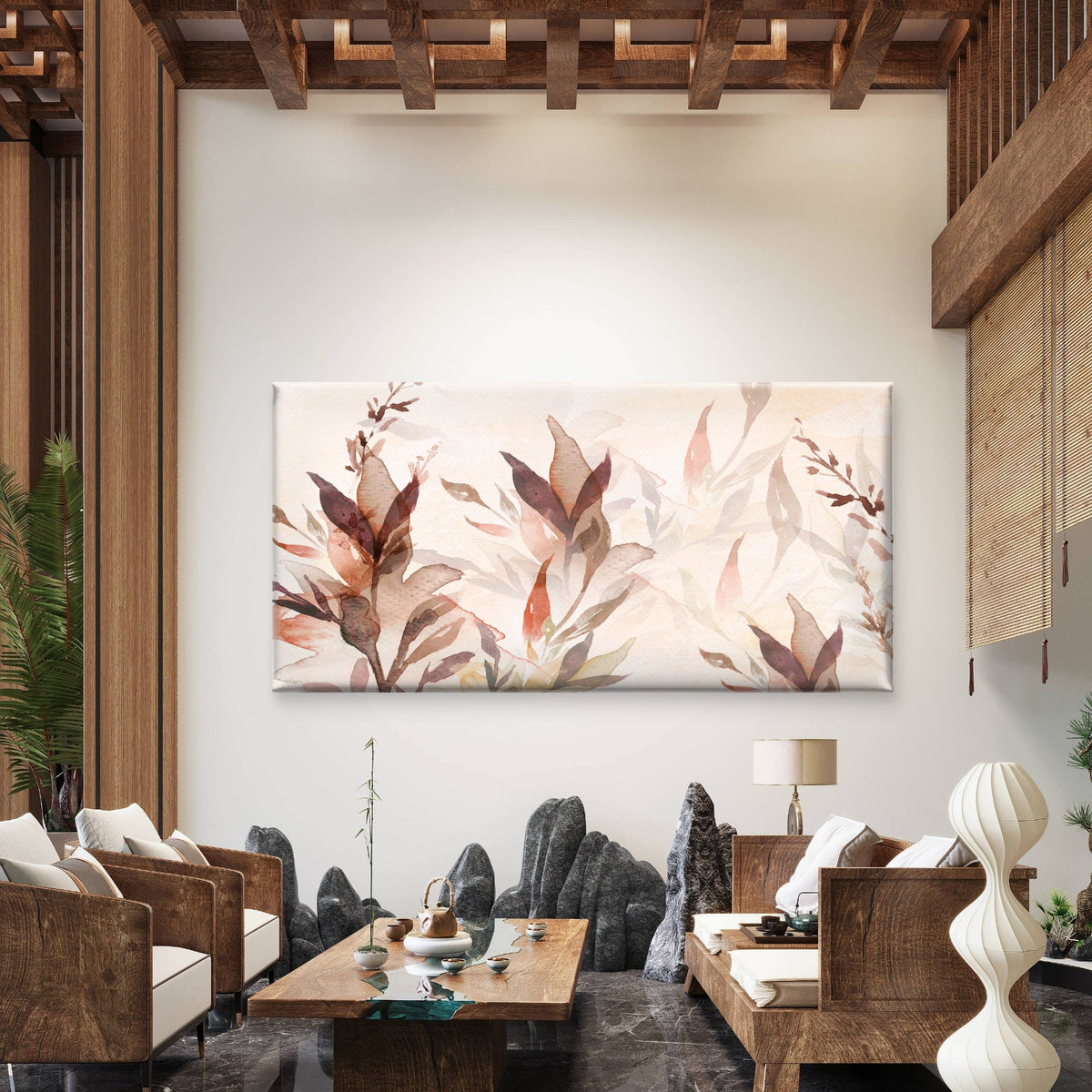 Whispering Plum Leaves Wall Art Canvas Office Home Room Framed 120x60cm