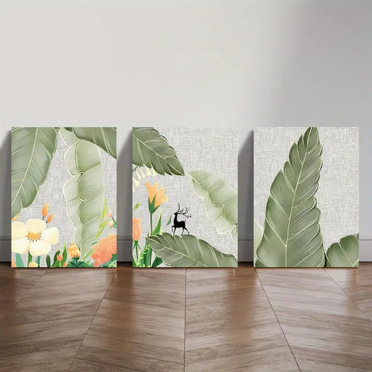 3pcs Sage Green Simple Plants, Fresh Flowers Metal Print Ready to Hang Art